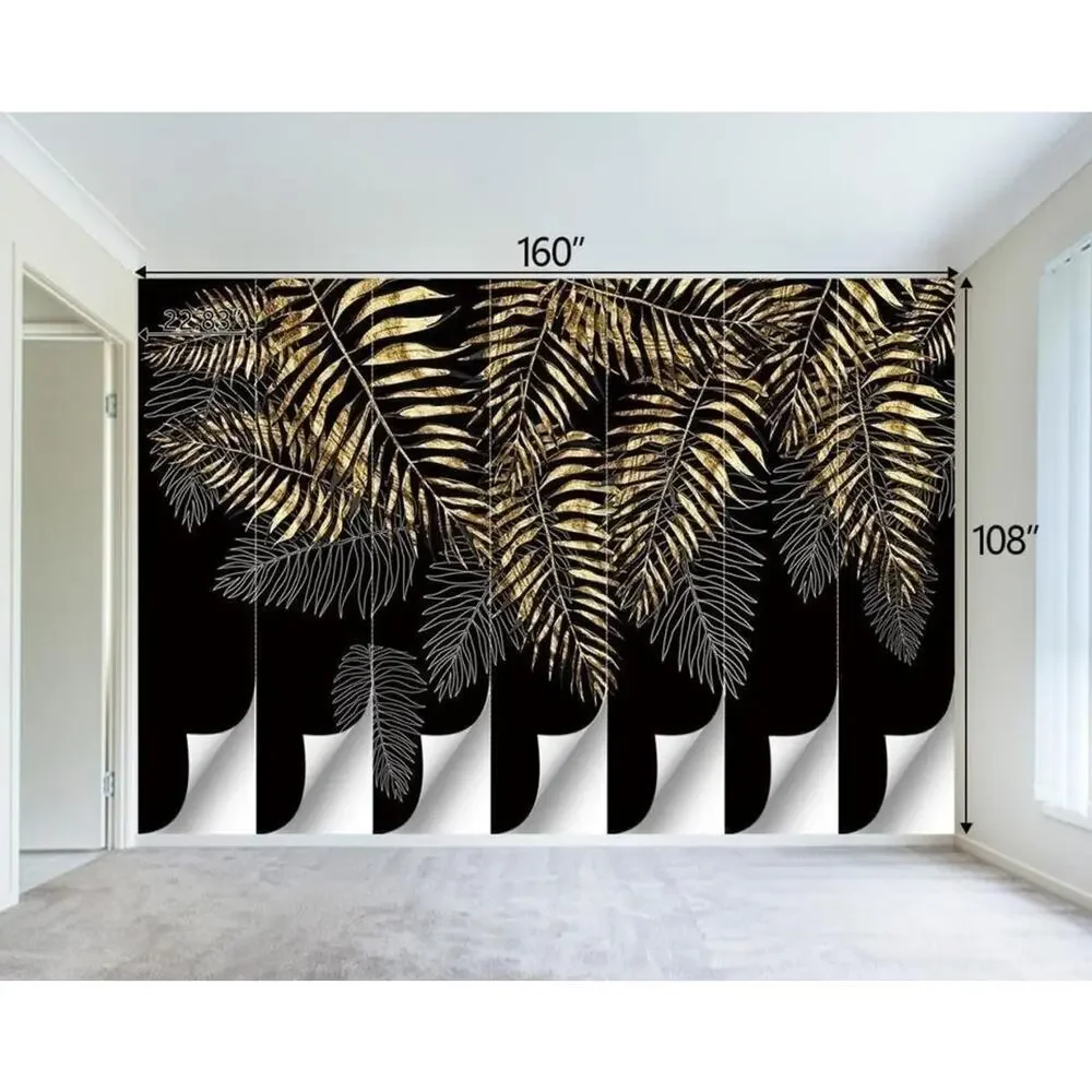 NEW Botanical Black & Gold Palm Leaves Photo Fabric Wall Mural 160